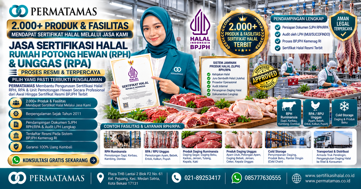 Jasa Pengurusan Sertifikasi Halal RPH Sapi, RPH Ayam, RPH Kambing, RPH Domba, dan RPH Kerbau